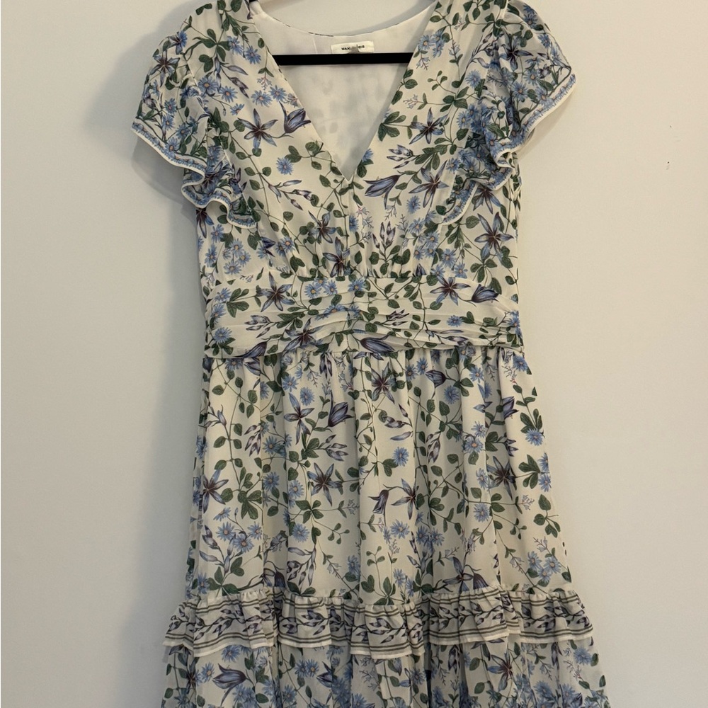 Max Studio Blue and White Ruffled Tiered Sundress